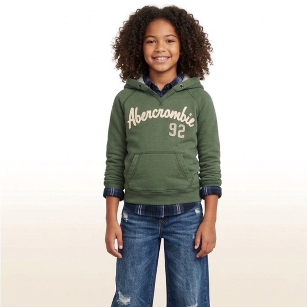 Abercrombie & Fitch Logo Kids Green & Creme Hoodie Size Small Cotton